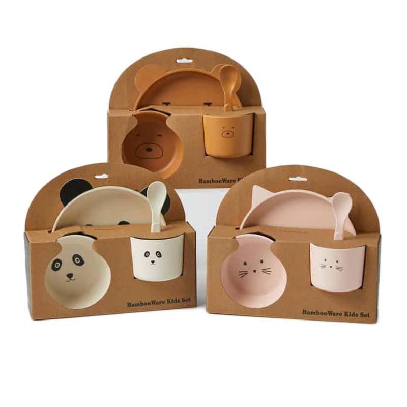 Close-up detail of the Panda Faces Bamboo 4pc Dinner Sets