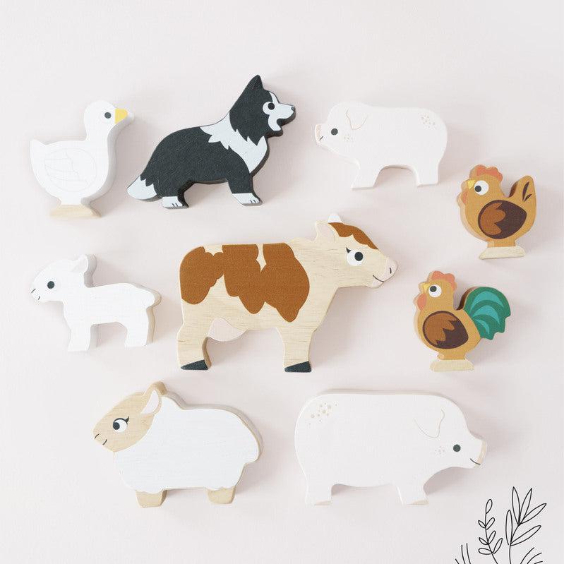 Close-up detail of the Le Toy Van Petilou Farm Stacking Animals & Bag