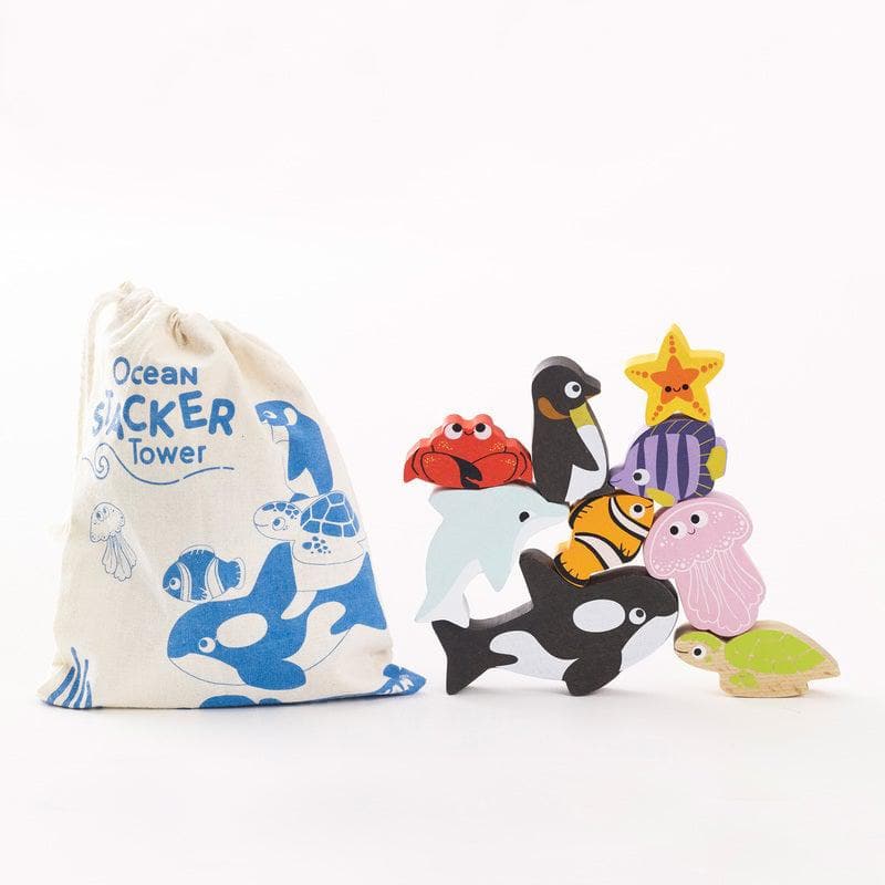 Close-up detail of the Le Toy Van Petilou Ocean Stacking Animals & Bag