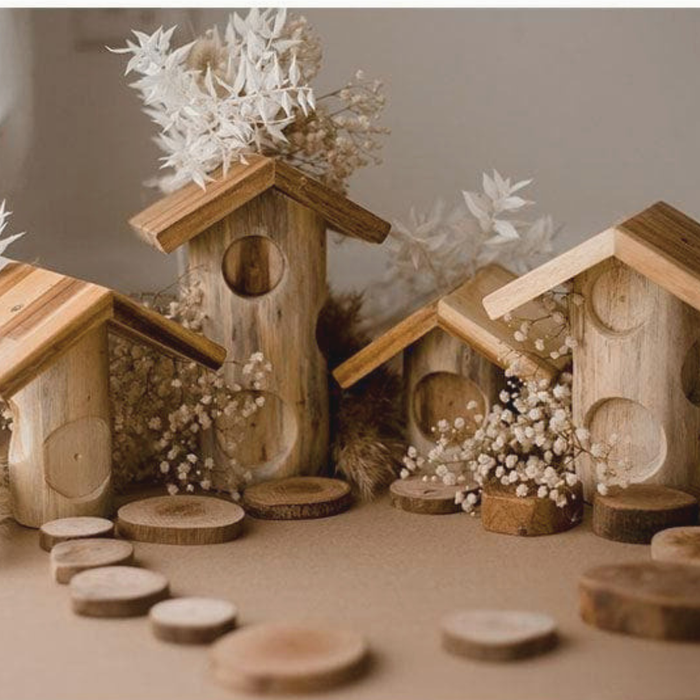 Light Tree Log Houses - Set of 4
