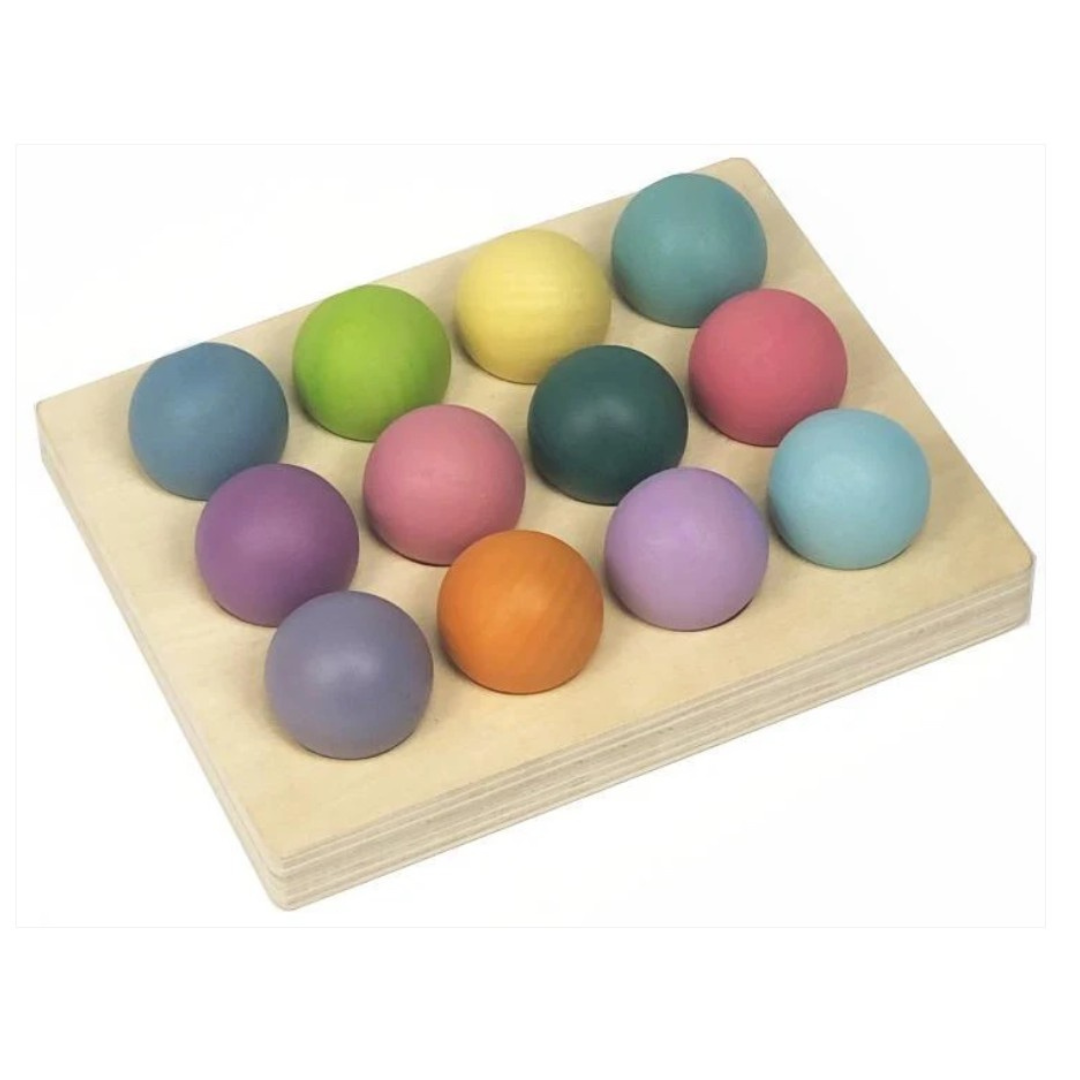 Small Wooden Rainbow Balls Pastel