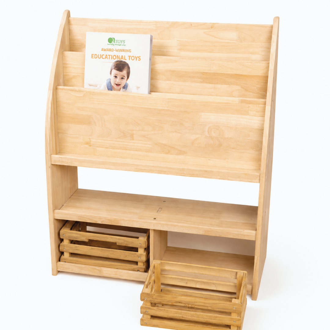 Bookshelf with Bamboo Storage Crates