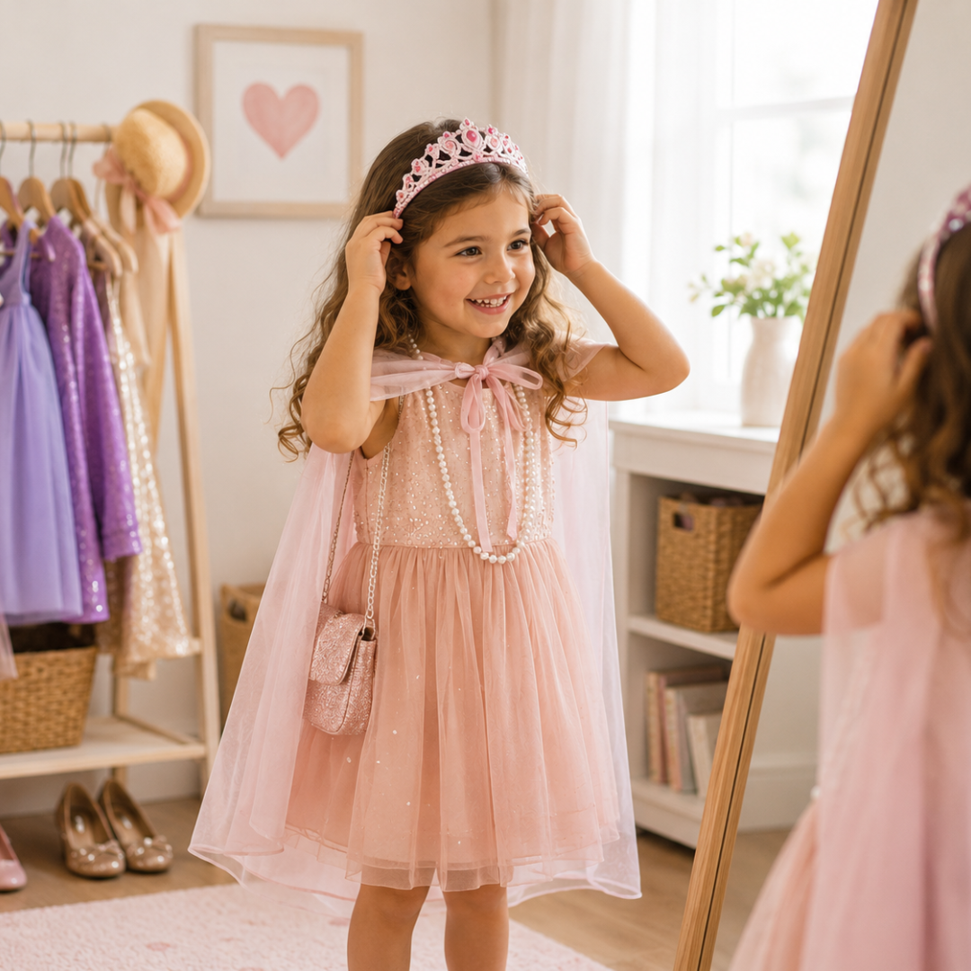 Five year old engaged in imaginative storytelling and pretend play