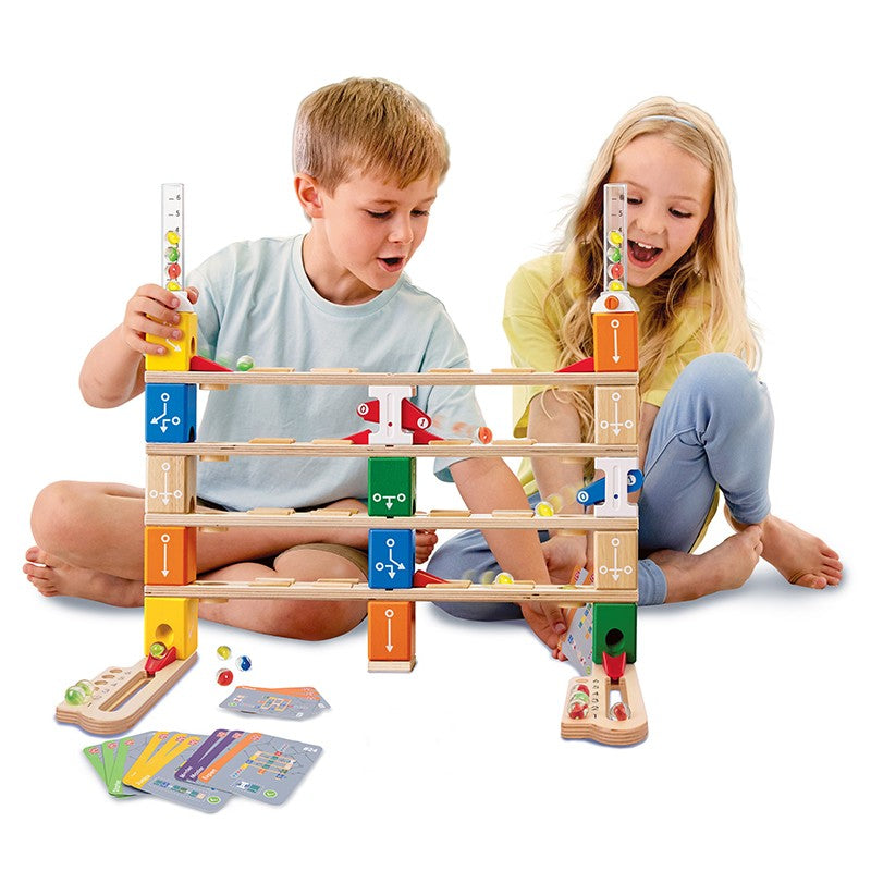 Close-up detail of the Hape Quadrilla Basic Coding Set wooden toy