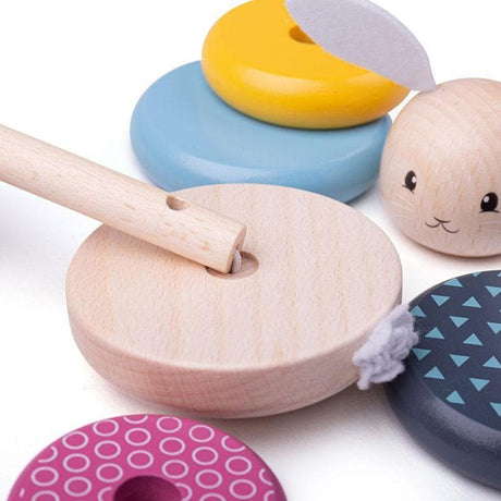 Close-up detail of the Bigjigs Rabbit Stacking Rings baby and toddler toy