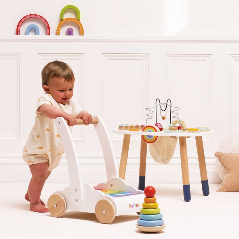 Le Toy Van Rainbow Baby Walker & Puzzle - 45 Blocks – three brilliant toys in one cloud-shaped package