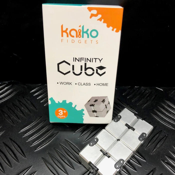 Close-up detail of the Silver Infinity Cube Fidget