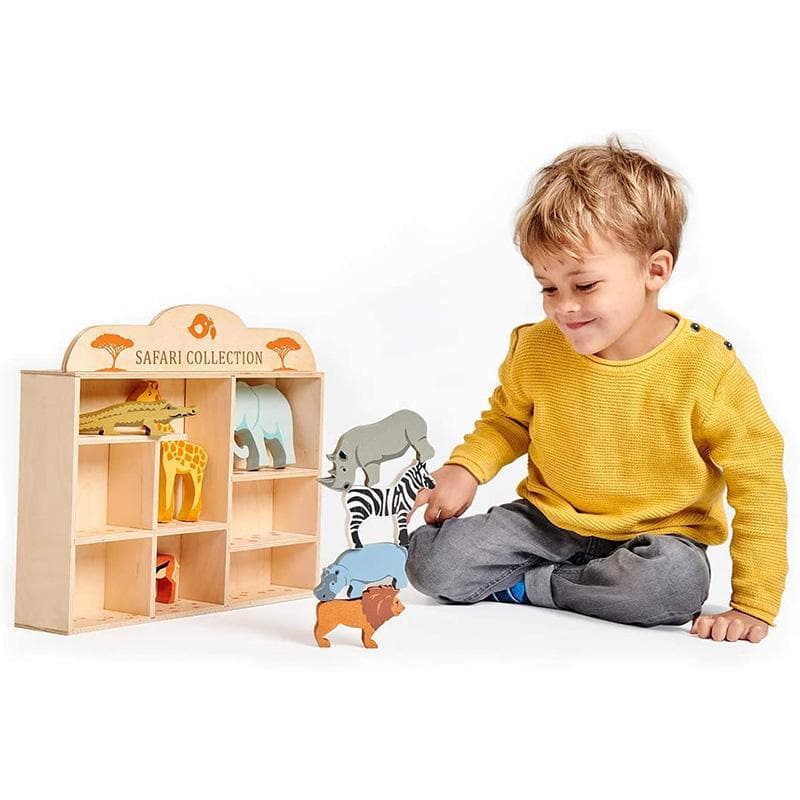 Close-up detail of the Tender Leaf Safari Animal Display Shelf Set