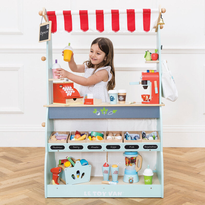 Le Toy Van Shop & Cafe Market Stand – shop on one side, café on the other – entrepreneurship on wheels