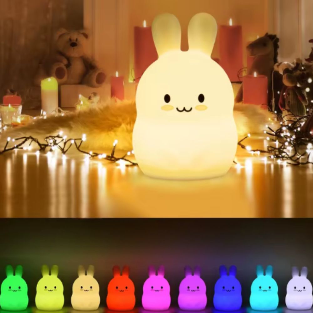 Close-up detail of the Bunny silicone night light and Bluetooth speaker