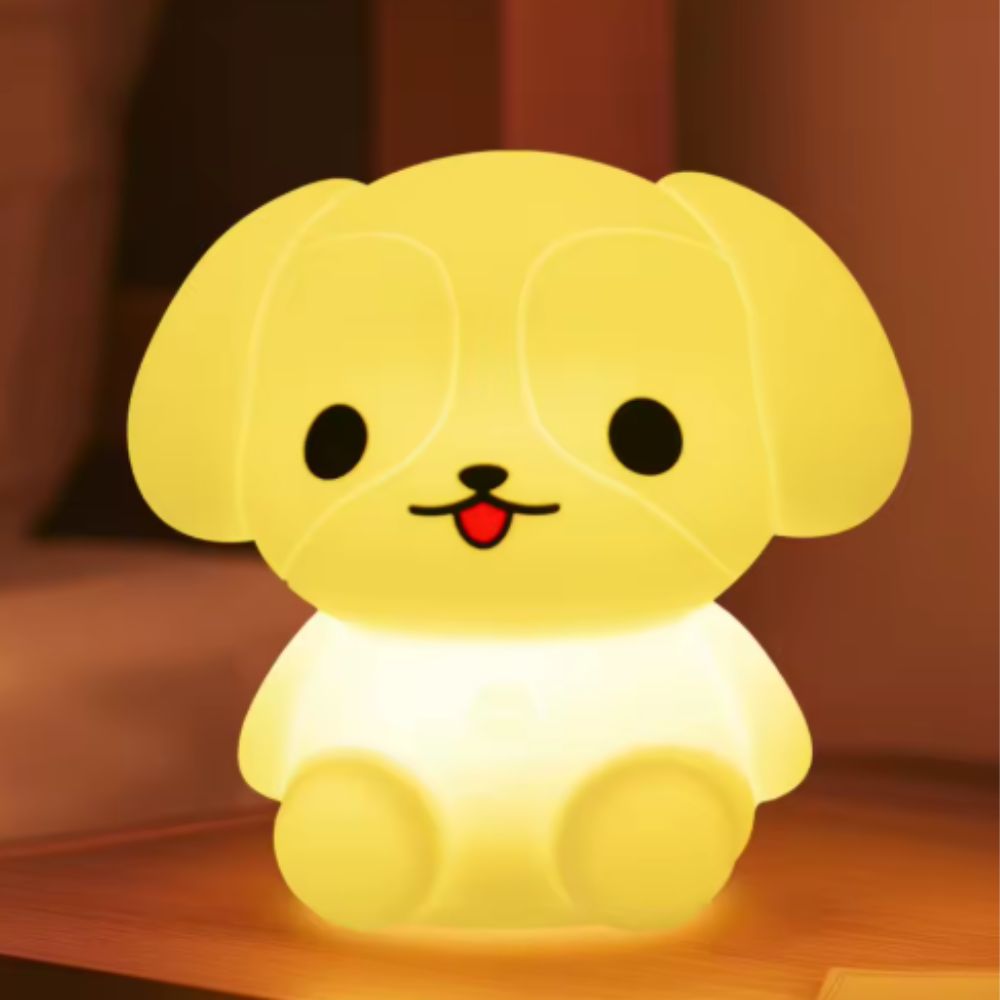 Close-up detail of the Doggy silicone night light and Bluetooth speaker