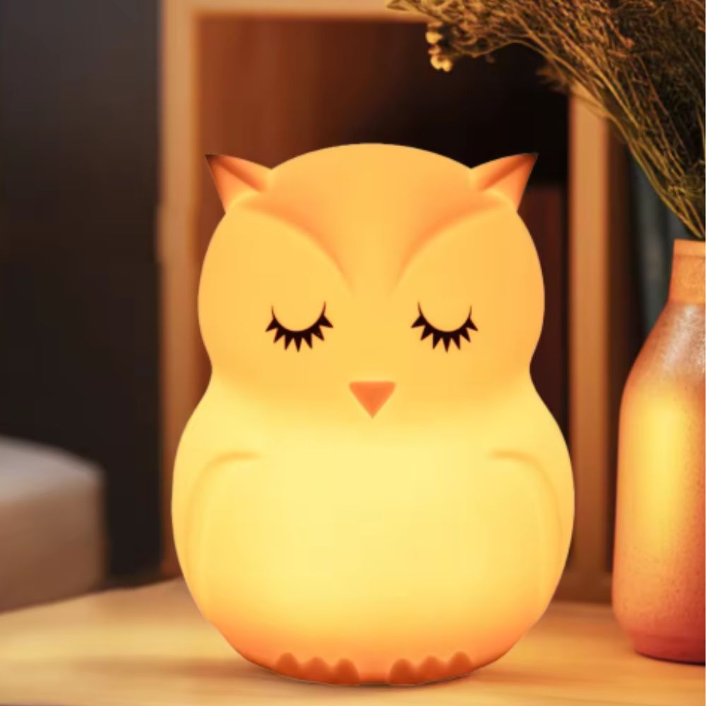 Close-up detail of the Owl silicone night light and Bluetooth speaker