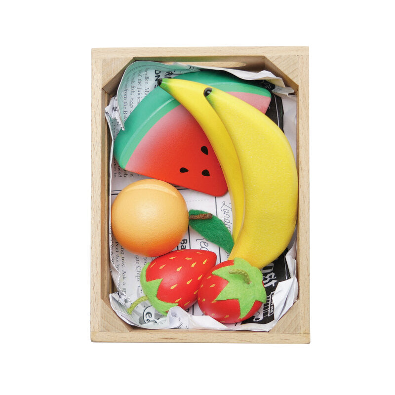 Close-up detail of the Le Toy Van Smoothie Fruit Wooden Market Crate
