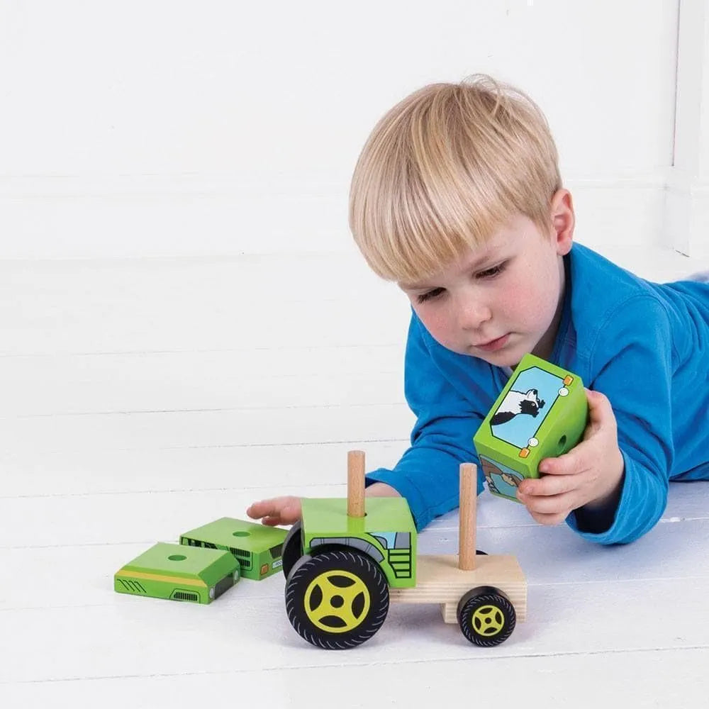Bigjigs Stacking Tractor construction toy – down on the farm, there's a puzzle to solve