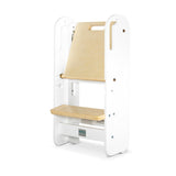 Steps2 Learning Adjustable Folding Step Stool - White and Varnish