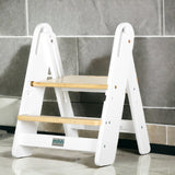 Steps2 Learning Adjustable Folding Step Stool - White and Varnish