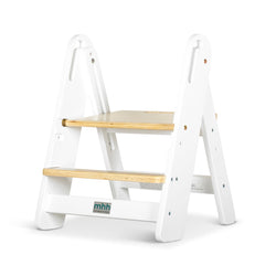 Steps2 Learning Adjustable Folding Step Stool - White and Varnish