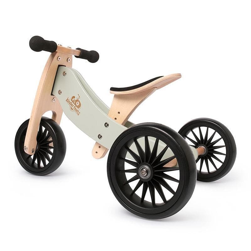 Close-up detail of the Kinderfeets Tiny Tot Plus Convertible Trike - Silver Sage
