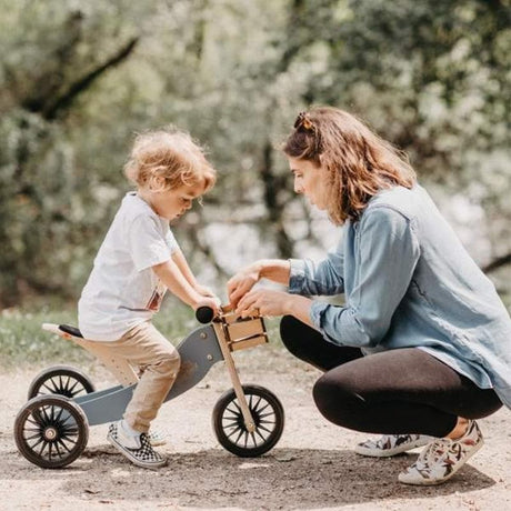 Close-up detail of the Kinderfeets Tiny Tot Plus Convertible Trike - Slate Blue