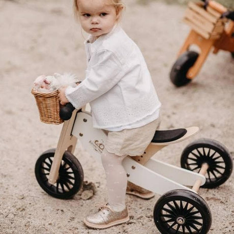 Close-up detail of the Kinderfeets Tiny Tot Plus Convertible Trike - White