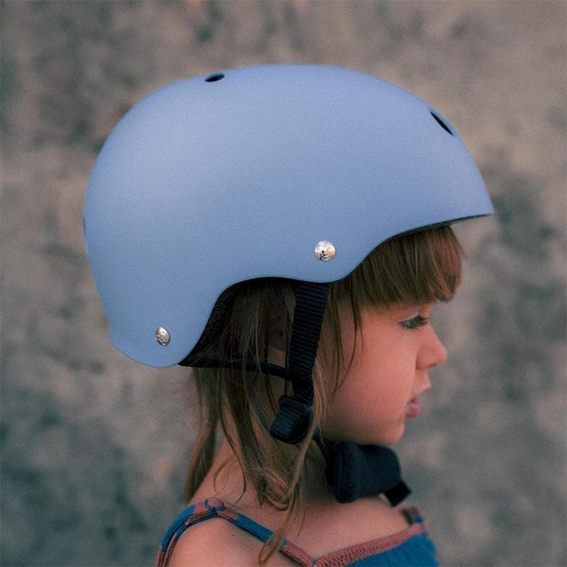 Close-up detail of the Kinderfeets Toddler Bike Helmet - Slate Blue