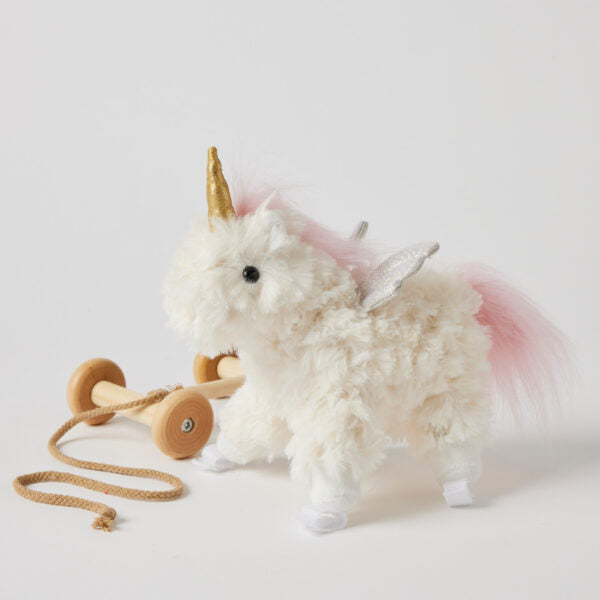 Close-up detail of the Unicorn Plush Pull Along