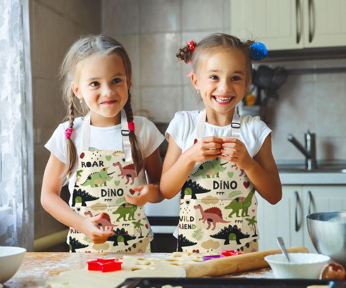 White Dinosaur Toddler Apron - Small-Kitchen Play-My Happy Helpers