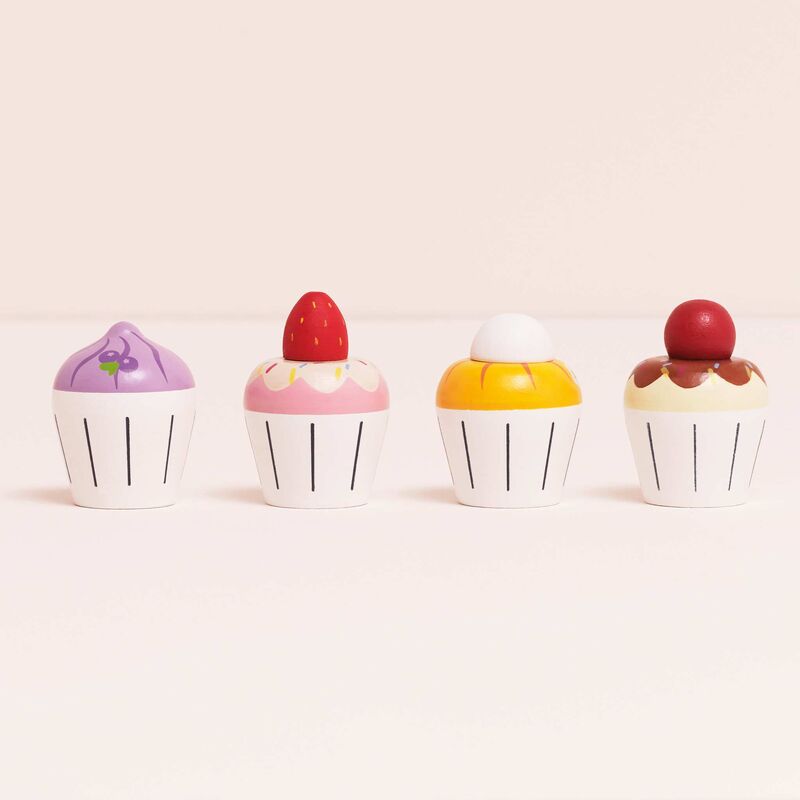 Close-up detail of the Le Toy Van Wooden Cupcake Play Food Set
