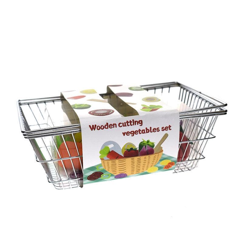 Wooden Cutting Vegetables with Metal Basket