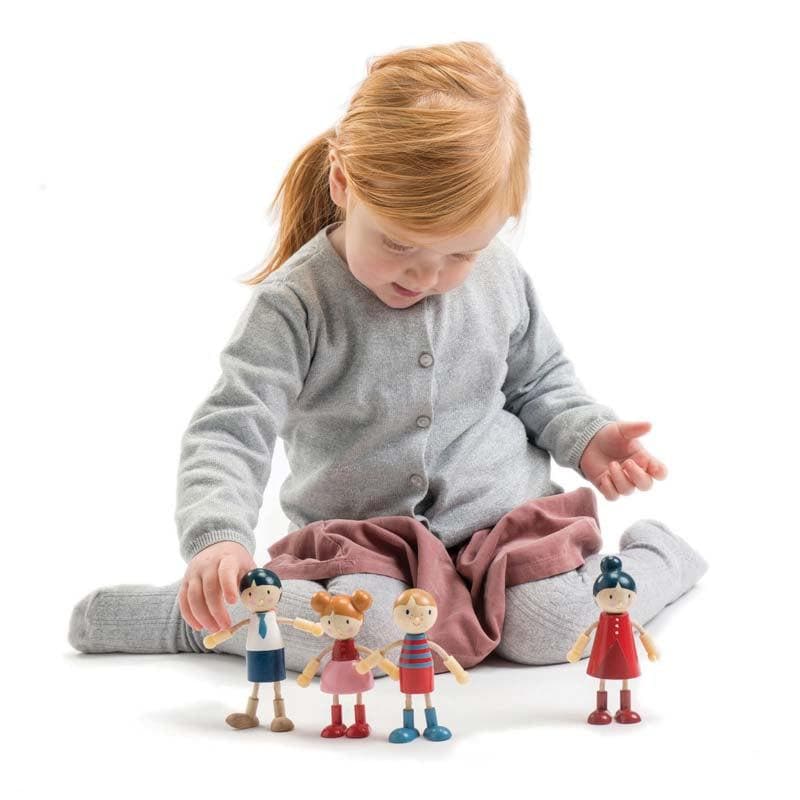 Wooden Doll Family with Flexible Arms and Legs
