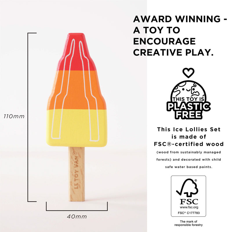 Wooden Ice Lollies Popsicles - 7 Piece