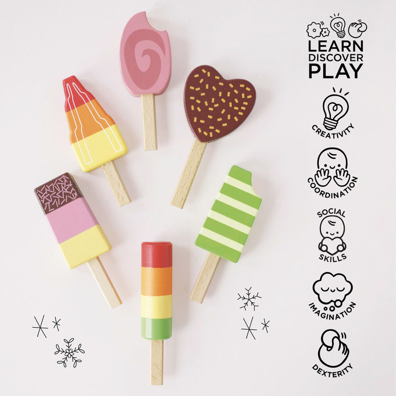 Wooden Ice Lollies Popsicles - 7 Piece