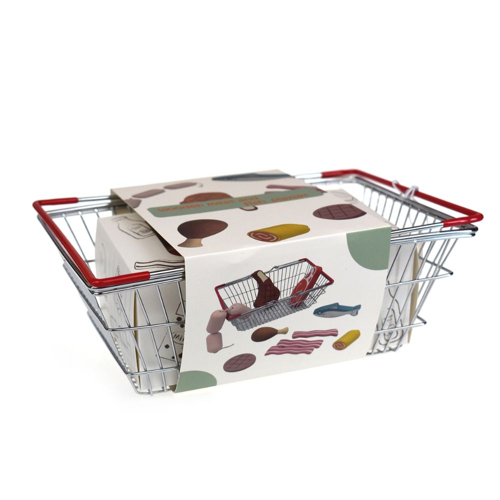 Wooden Meat & Fish Playset With Metal Basket