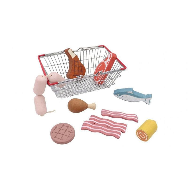 Wooden Meat & Fish Playset with Metal Basket-Kitchen Play-My Happy Helpers