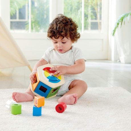 Close-up detail of the Hape Wooden Wonder Shape Sorter sorting toy