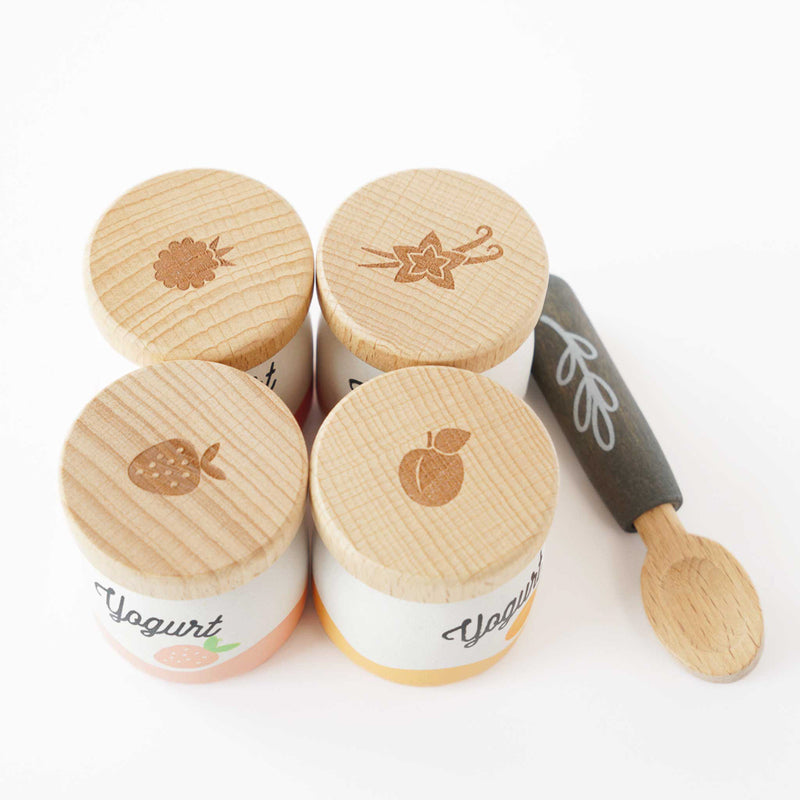 Close-up detail of the Le Toy Van Yoghurt Play Food Pack