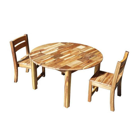 Acacia Large Round Table with 2 Stacking Chairs