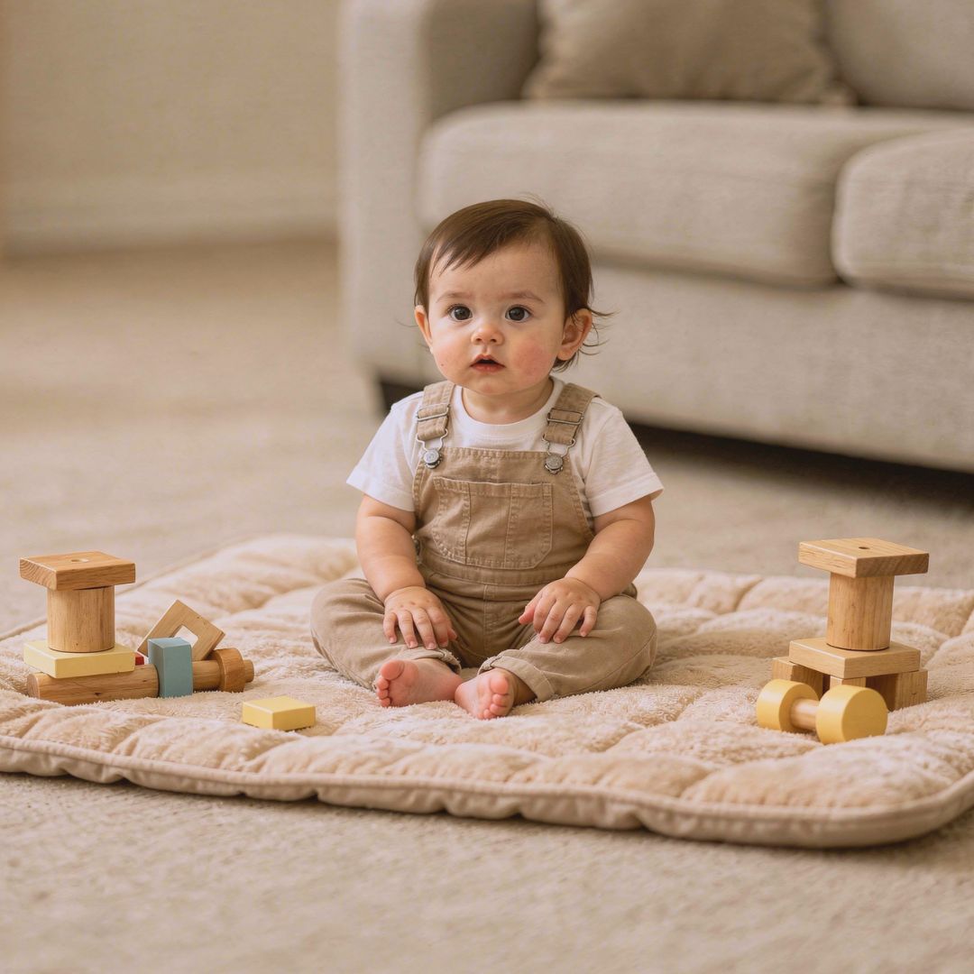 One year old exploring educational toys through hands-on problem solving play