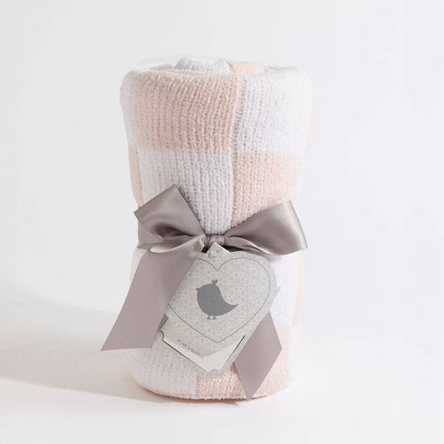 Chenille Blanket - Checkered Pink