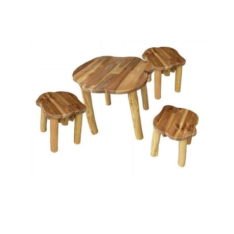 Hardwood Tree Table and 3 Stools