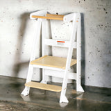 Folding Learning Tower - White and Varnish-My Happy Helpers Pty Ltd