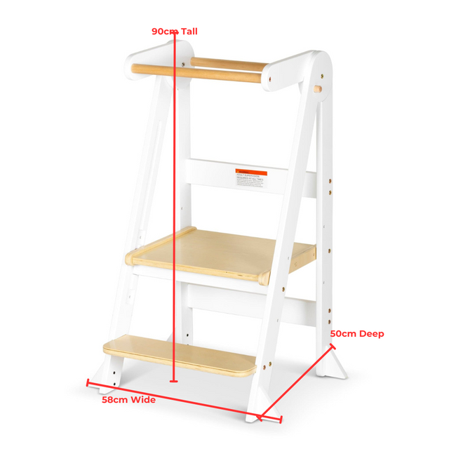 Folding Learning Tower - White and Varnish-My Happy Helpers Pty Ltd