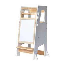 Little Risers Learning Tower - White and Pine with Magnetic Whiteboard-My Happy Helpers Pty Ltd