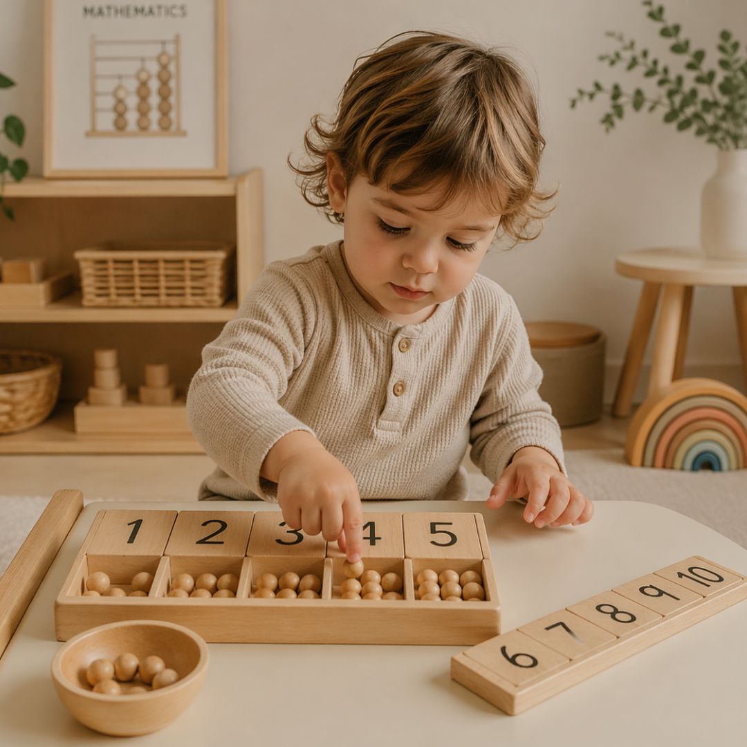 Three year old engaging with educational learning toys