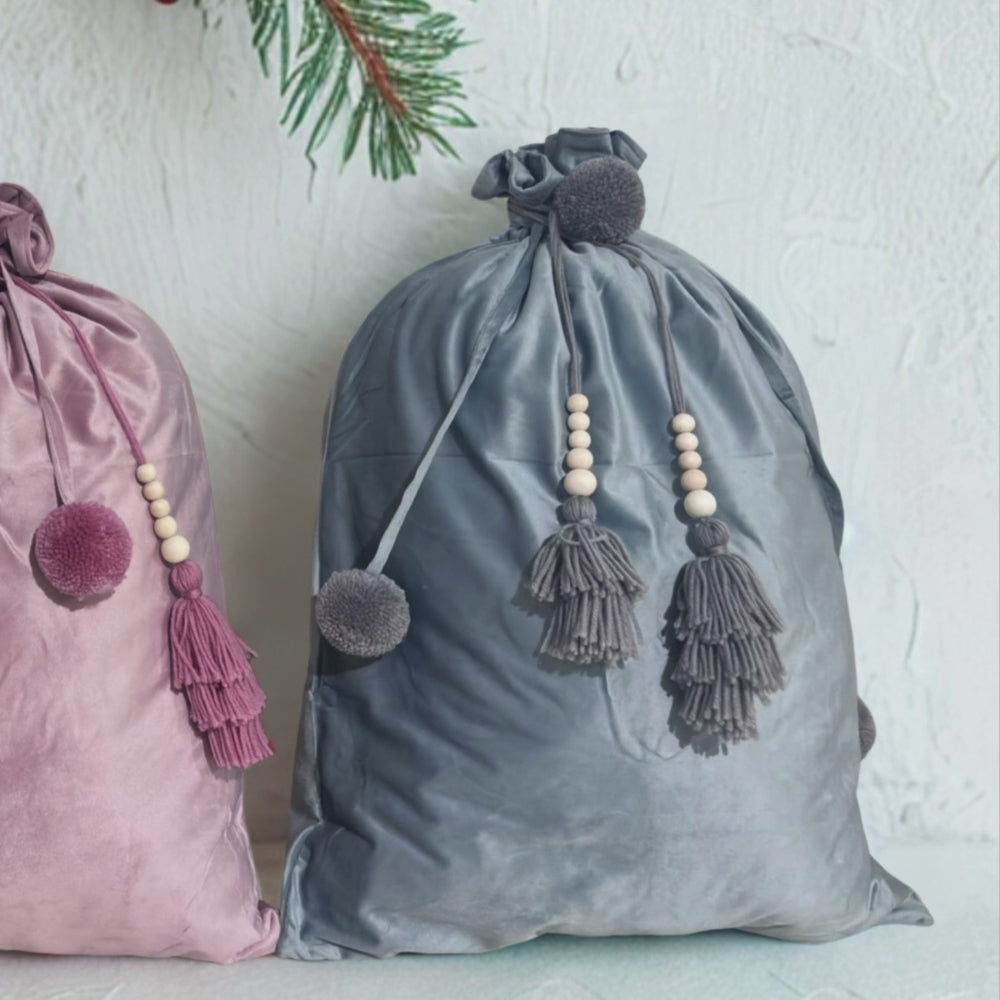 Large Velvet Christmas Gift Bag - Cream