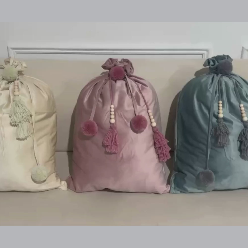 Large Velvet Christmas Gift Bag - French Blue