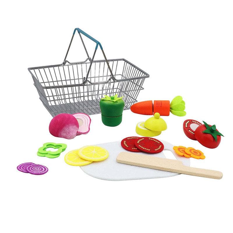 Wooden Cutting Vegetables with Metal Basket